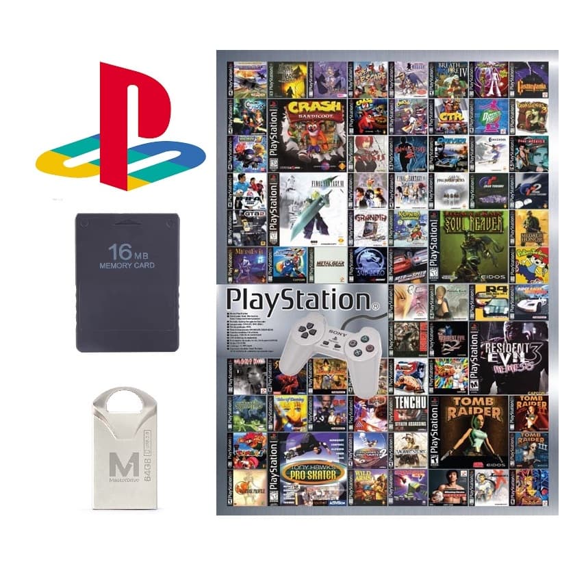 Coleção Jogos Playstation 1 para Ps2 kit Memory Card 16mb + Pen Drive 64gb