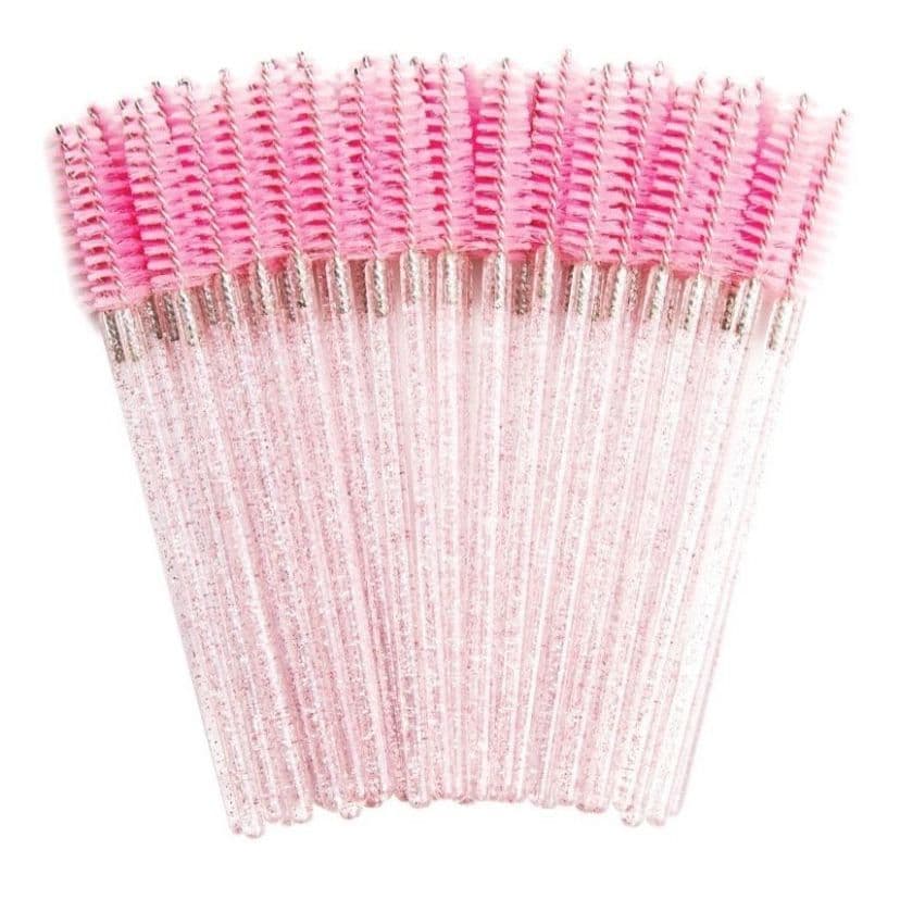 50 Escovinhas Descartáveis Glitter Cílios Sobrancelha Brilho Cor Rosa Pink