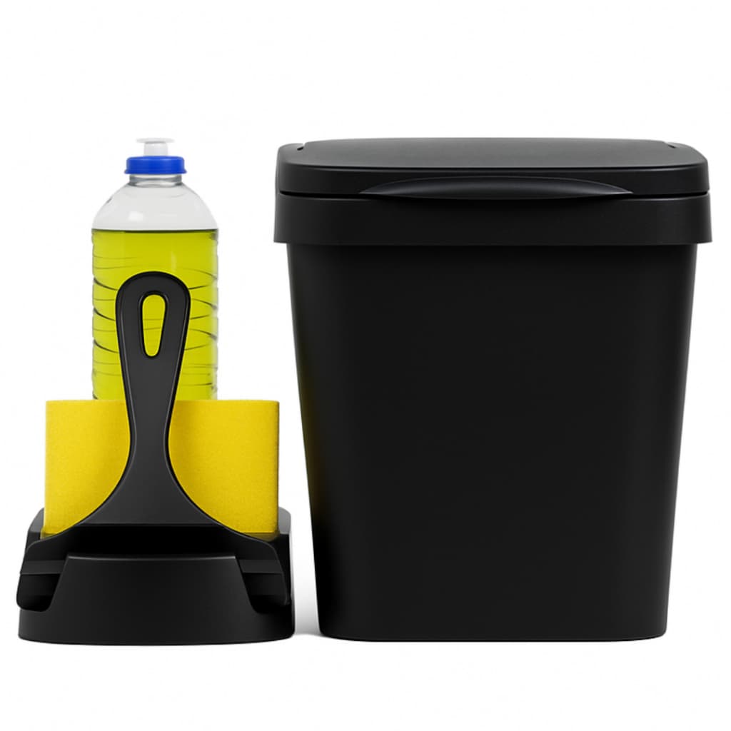 Kit Pia Plástico Elegance Lixeira Porta Detergente Esponja Rodinho Cozinha Apartamento