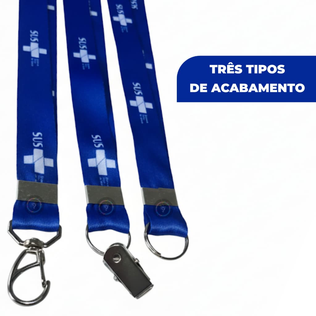 Cordão SUS Personalizado Crachá Azul para Crachá Argola Jacaré Mosquete Porta