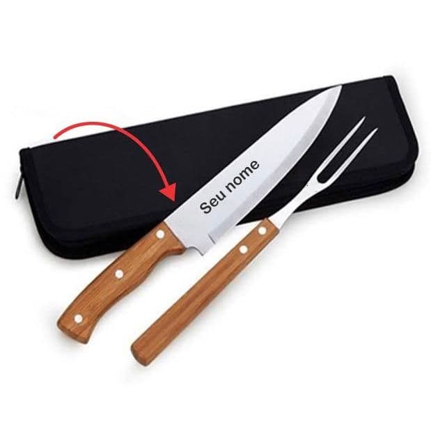 Kit Churrasco  Faca e Garfo 2 peças Personalizado - Time, Profissão, Desenho, Curso, Logo