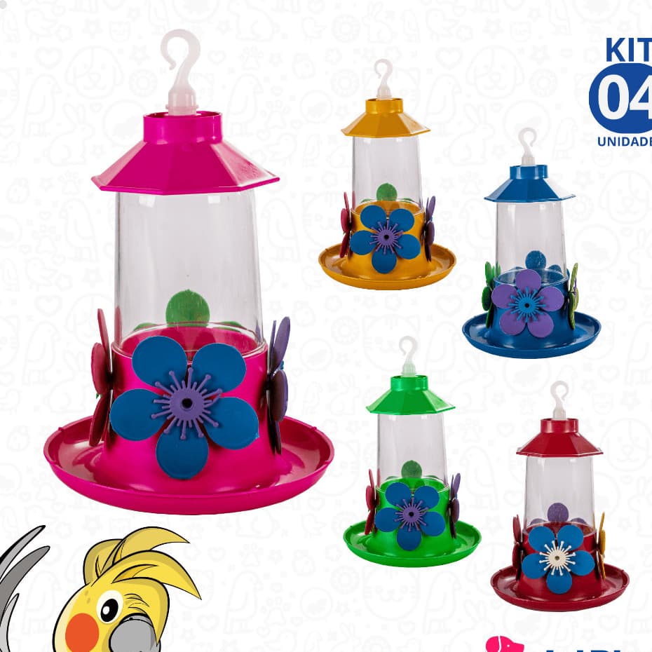 Kit 4 Bebedouro Para Beija Flor Colibri Pássaro Luxo 250ml Jel Plast