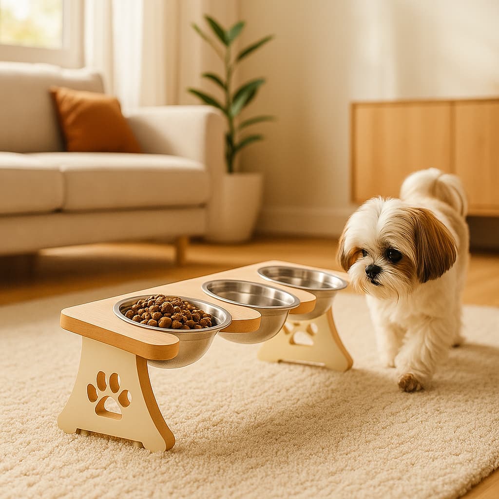 COMEDOURO EM INOX TRIPLO PARA GATOS OU CACHORROS PEQUENOS