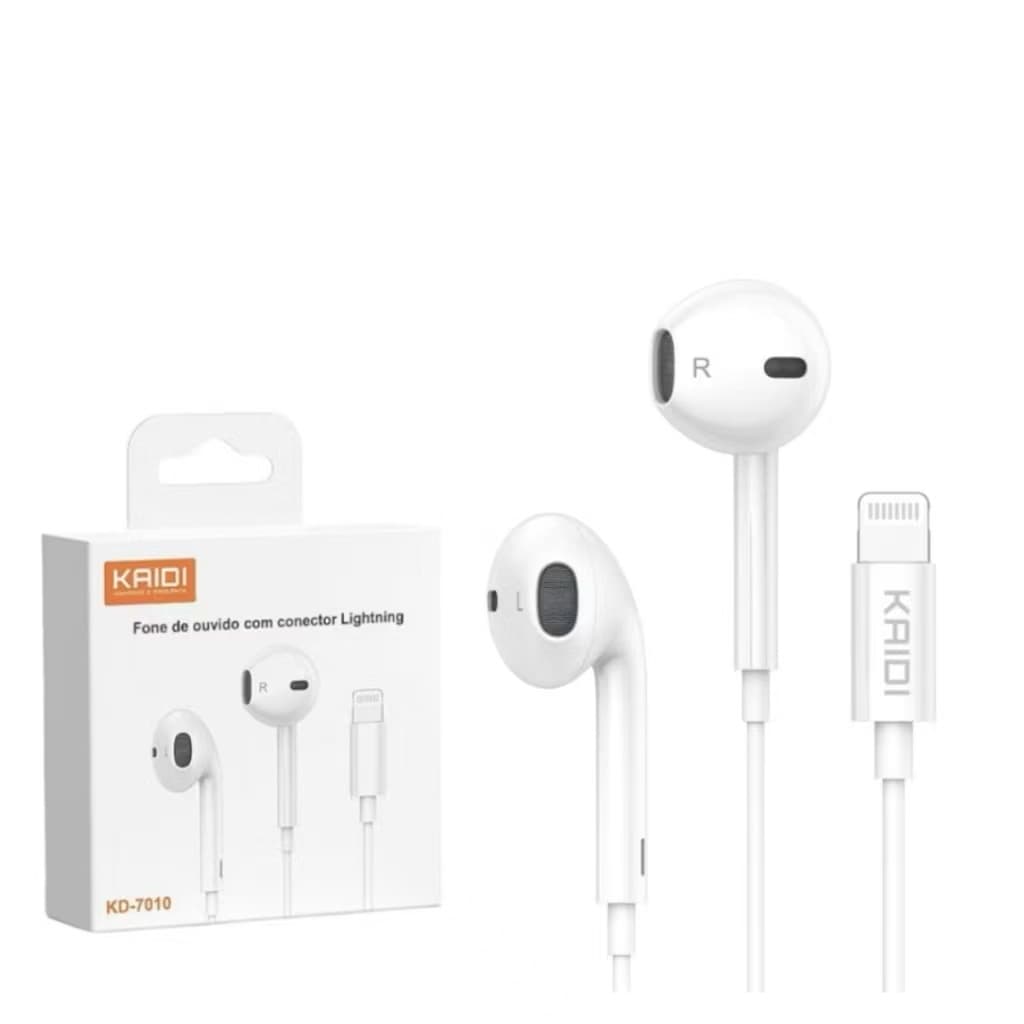 Fone De ouvido Entrada lightning Kaidi KD-7010 Controle De Volume e Chamadas - Branco NÃO PRECISA DE BLUETOOTH