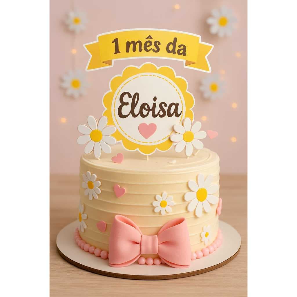 ENVIO IMEDIATO- Topo de Bolo Jardim das Margaridas – Mesversário Personalizado Eloisa