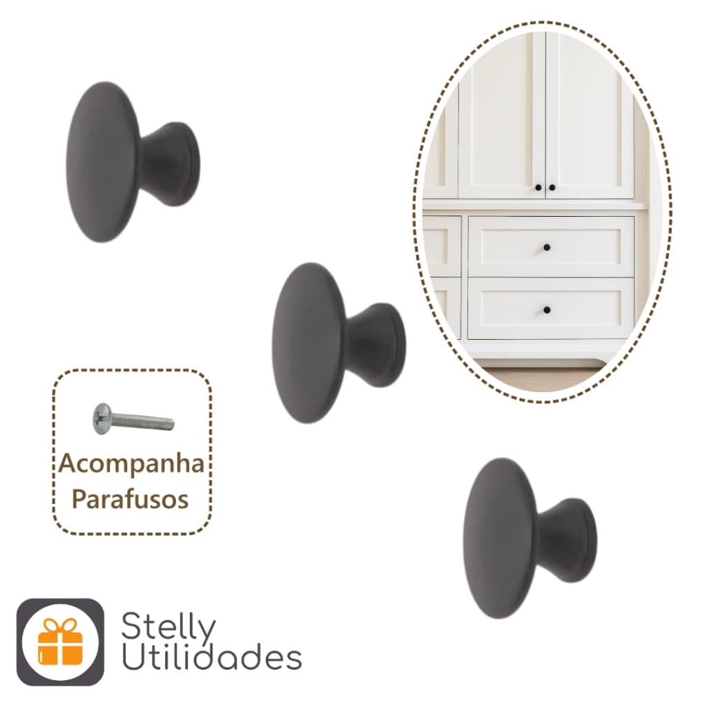 Kit Puxador Metal Móveis Gaveta Armário Cômoda Preto Fosco 1/2/4/6/8/10