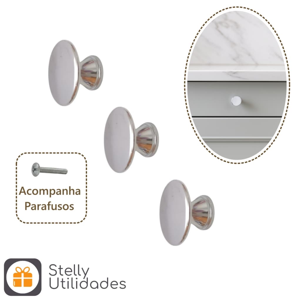 Kit Puxador Metal Móveis Gaveta Ponto Botão Armário Cômoda Cromado Prateado