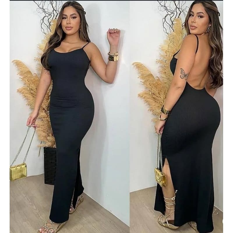 Vestido longo com fenda feminino