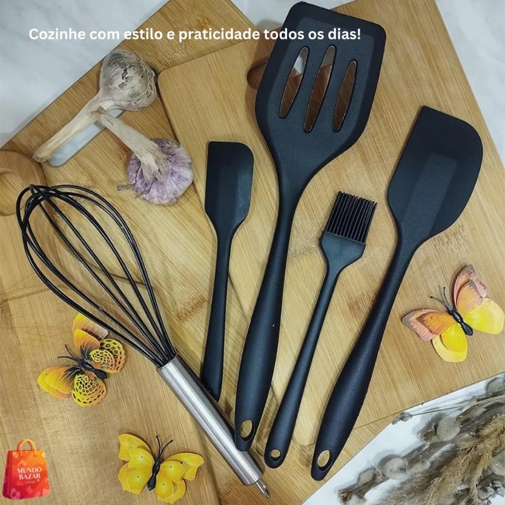 Kit 5 Peças Utensílios de Cozinha Silicone Colher Espátula Fue Espátula Pequena Pincel Restaurante