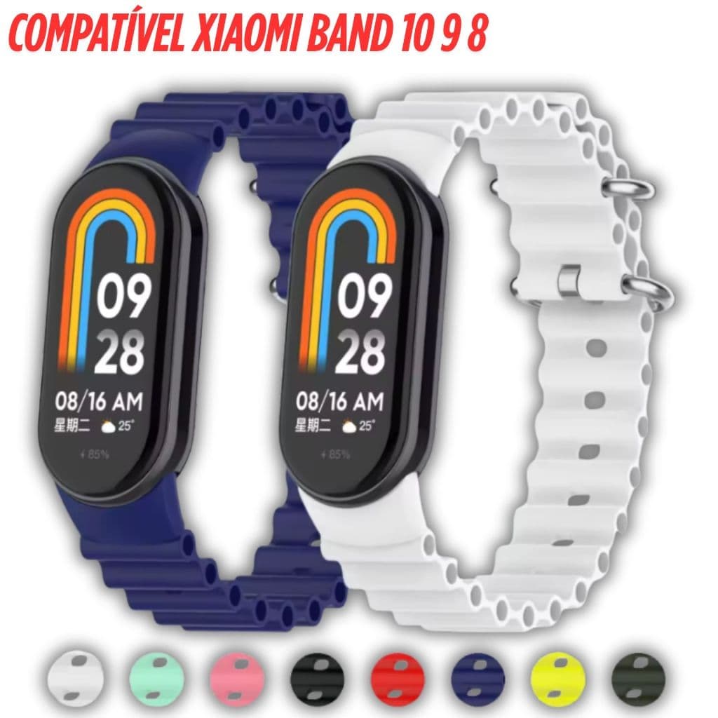 Pulseira Silicone Oceano Para Xiaomi Mi Band 10 MIBAND 9 MIBAND8 Smartwatch Esporte Macio