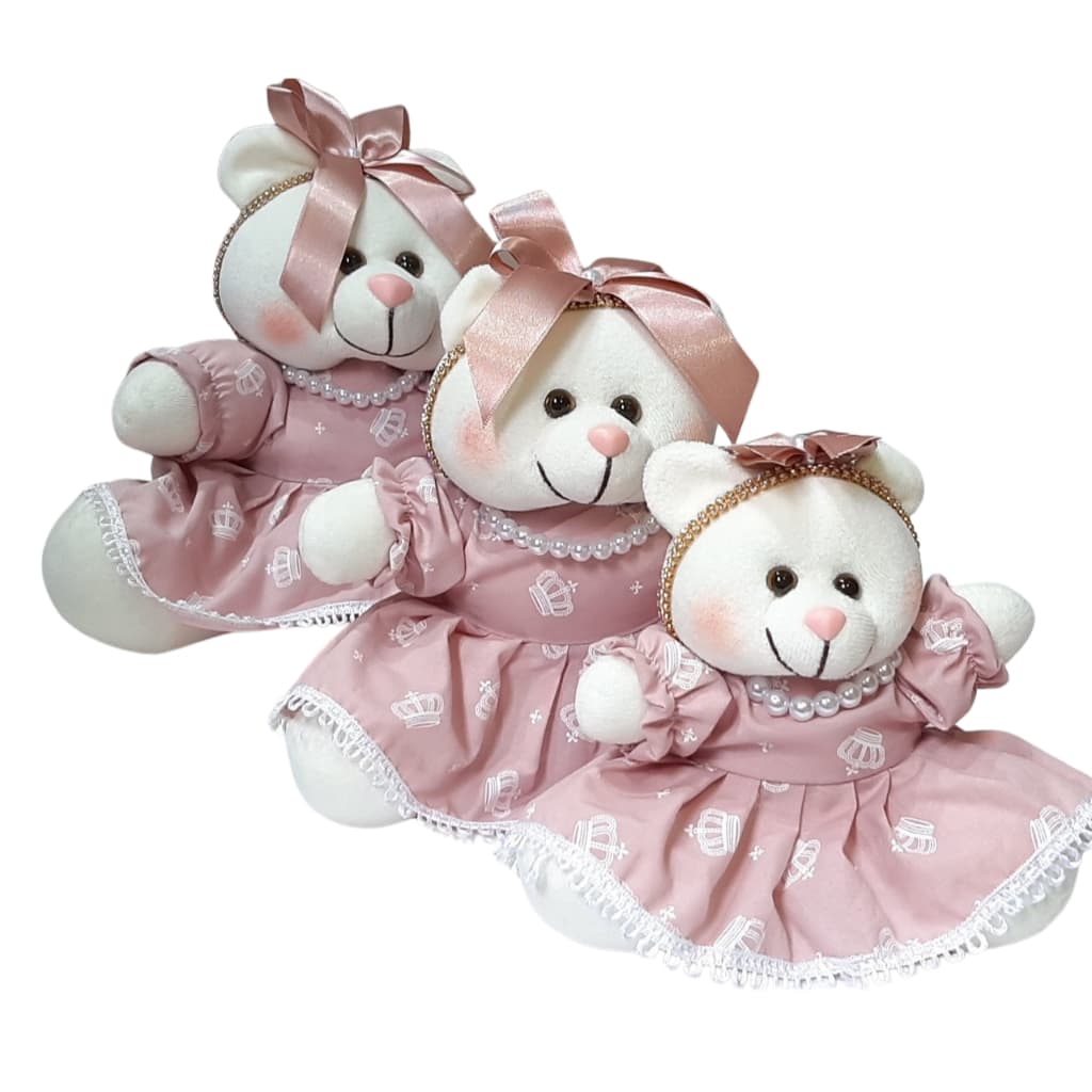 Kit Ursa Ursinha Luxo Rosê Para Nicho Decoração Quarto Bebê Menina Feminino