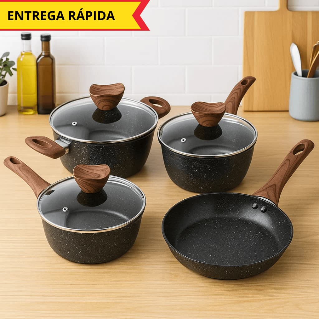 Conjunto De Panelas Antiaderente 4 Peças Tampa Vidro Não gruda