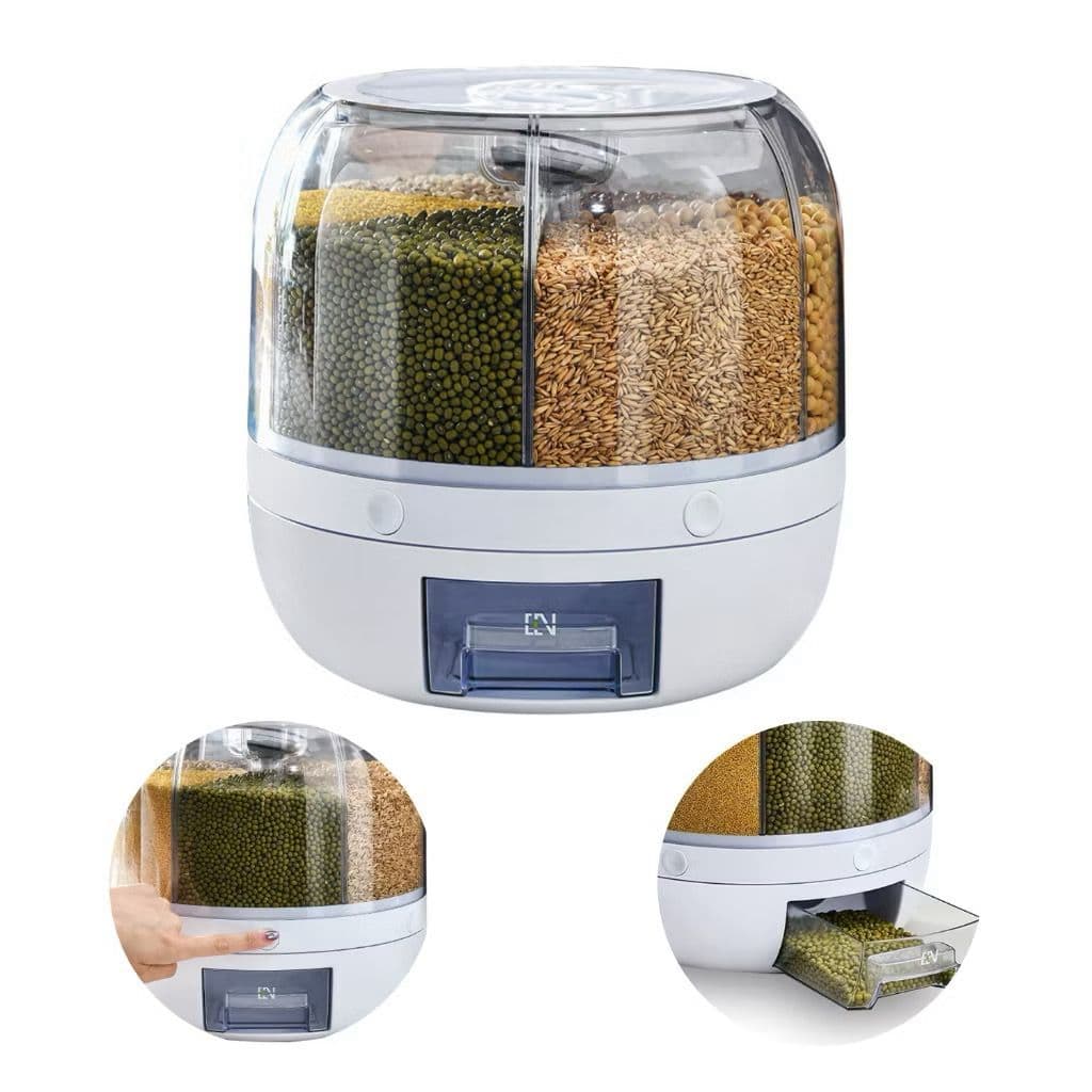 Dispenser Giratório Organizador de Alimentos com 6 Compartimentos para Grãos, Cereais Luxo