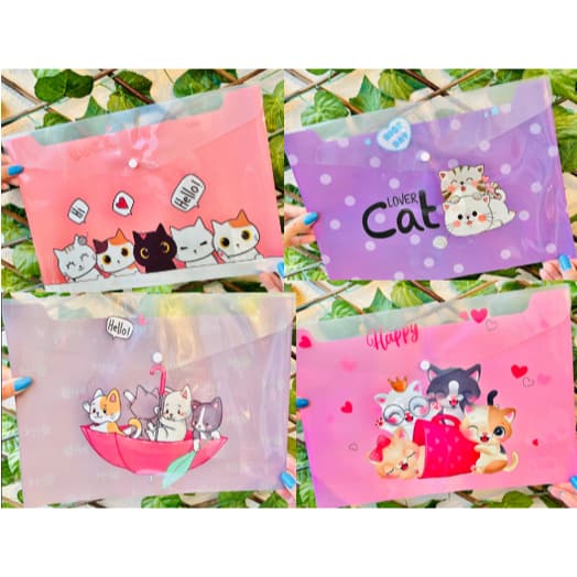 Kit 4 Pastas de Documentos Impermeável Gatos Gatinho Papelaria Fofa Material Escolar Kawaii Pasta A4