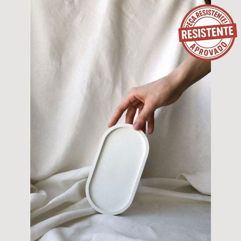 Bandeja Gesso Decorativa 17cm Bandeja Oval Decoração Minimalista