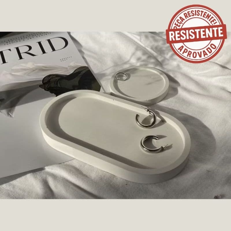 Bandeja Decorativa 17cm Oval Gesso Decora Bandeja Prato Gesso