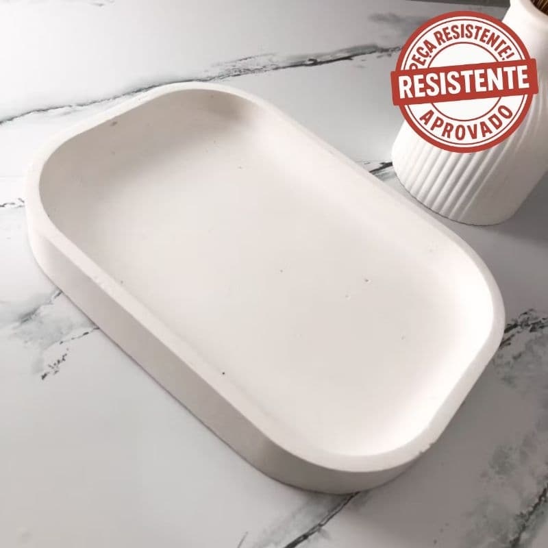 Bandejão Decoração com Folha de Ouro Bandeja Gesso Retangular Decorativa Enfeite Porta Joia Porta Treco