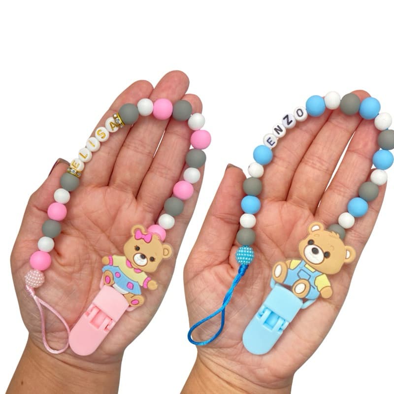 Prendedor de Chupeta Personalizado de Pérolas Menina e Menino Envio Imediato