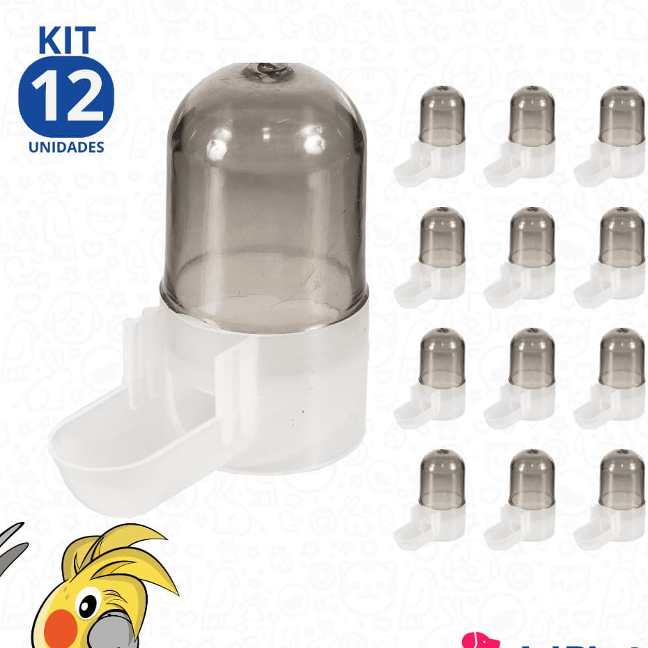 Kit 12 Bebedouro Fume Jumbo Para Pássaro Aves Jumbo Trinca Ferro Malha Larga 30ml Jel Plast