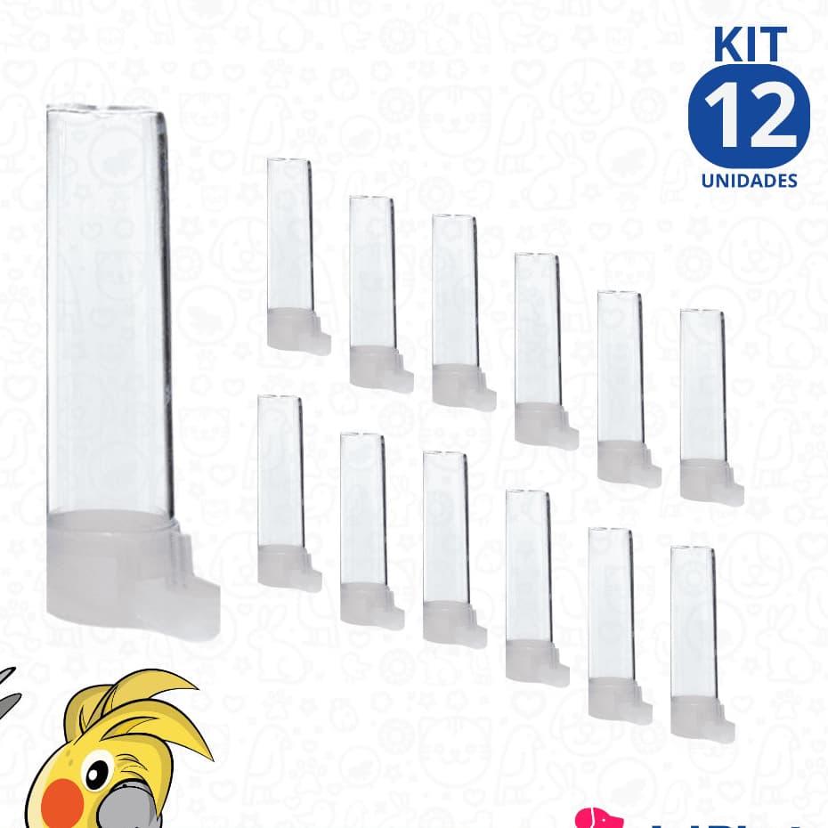 Kit 12 Bebedouro Pássaro Clone Reto 30ml Para Passarinho Canario Belga Tizil Tarin Coleiro Jel Plast