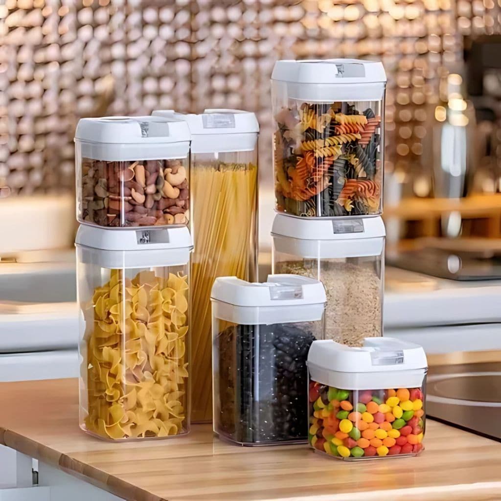 Kit 7 Conjunto Potes Herméticos Acrílico Crista com Trava - Organizador para Alimentos