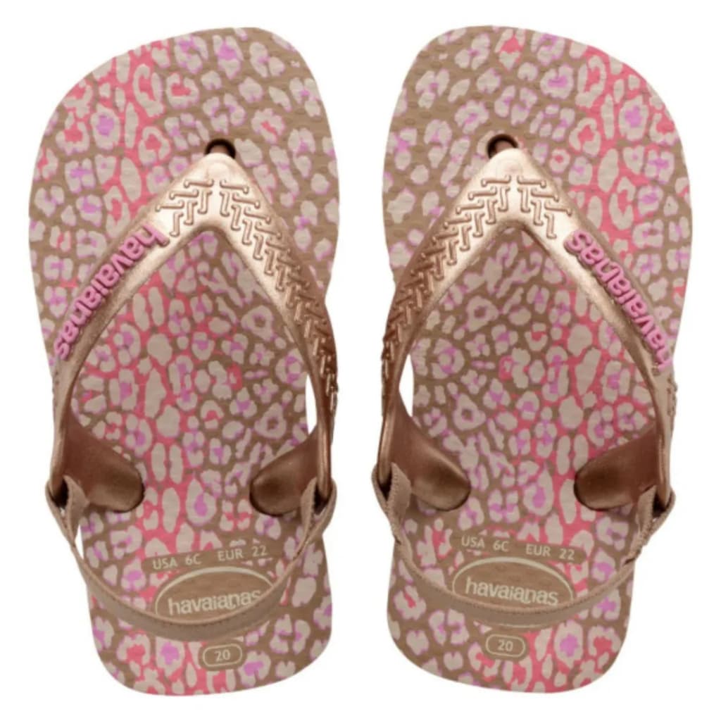 Chinelo Havaianas Baby Menina Mini Me Rosa Ballet Salmão Vermelho com Elástico Original Metálica