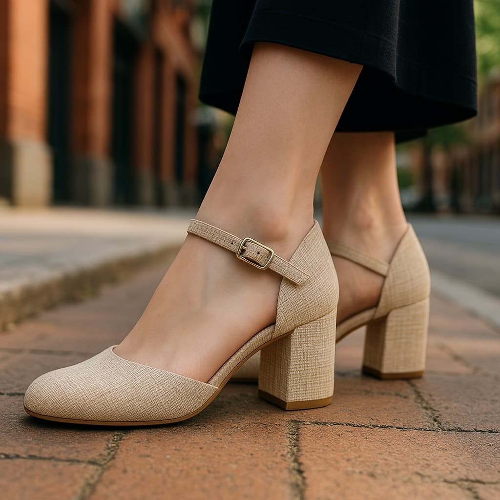 Sandália Feminina de Salto Bloco Fechada com Fivela Estilo Sapato Salto Grosso Conforto e Elegância