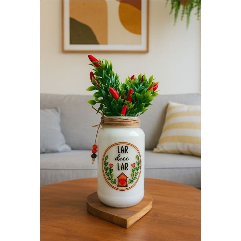 Vasos Decorativos Artesanais de vidro ,com pimentas artificiais