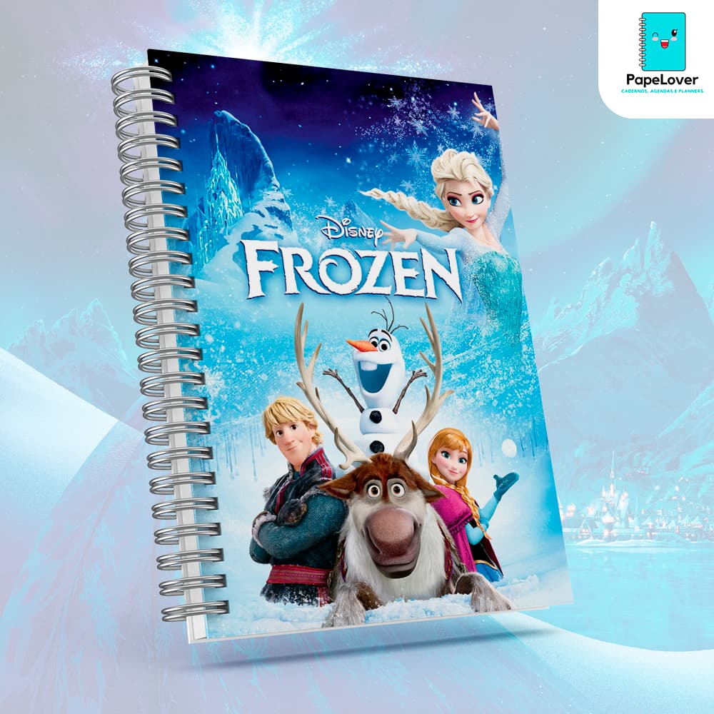 Caderno Frozen com brinde especial - Capa dura, opção de agenda disponível.