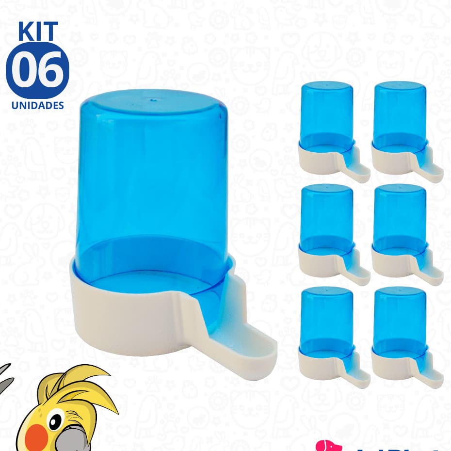 Kit 6 Bebedouro Grande Italiano 300ml Malha Larga/Malha Fina Jel Plast Para Calopsita Ring Neck Red Rumped Trinca Ferro