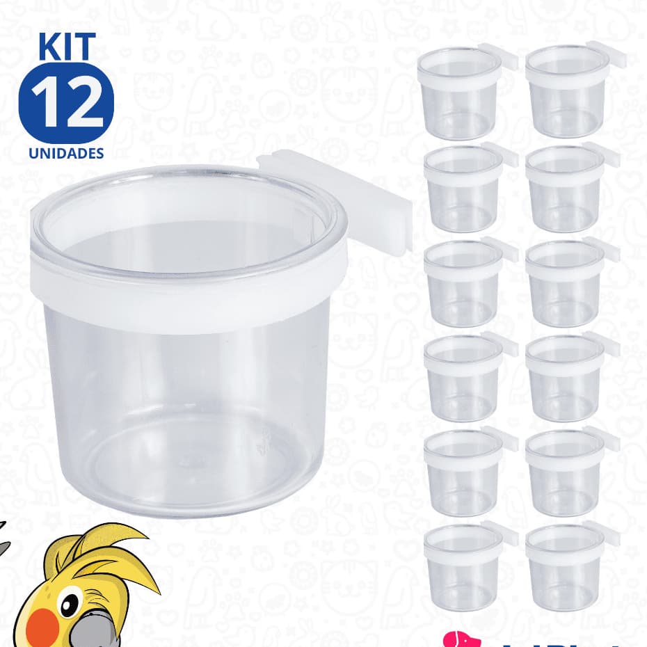 Kit 12 Porta Vitamina Cristal EXTRA GRANDE 45ml Para Pássaros Curió Canário Belga Trinca Ferro Pixarro Corrupião
