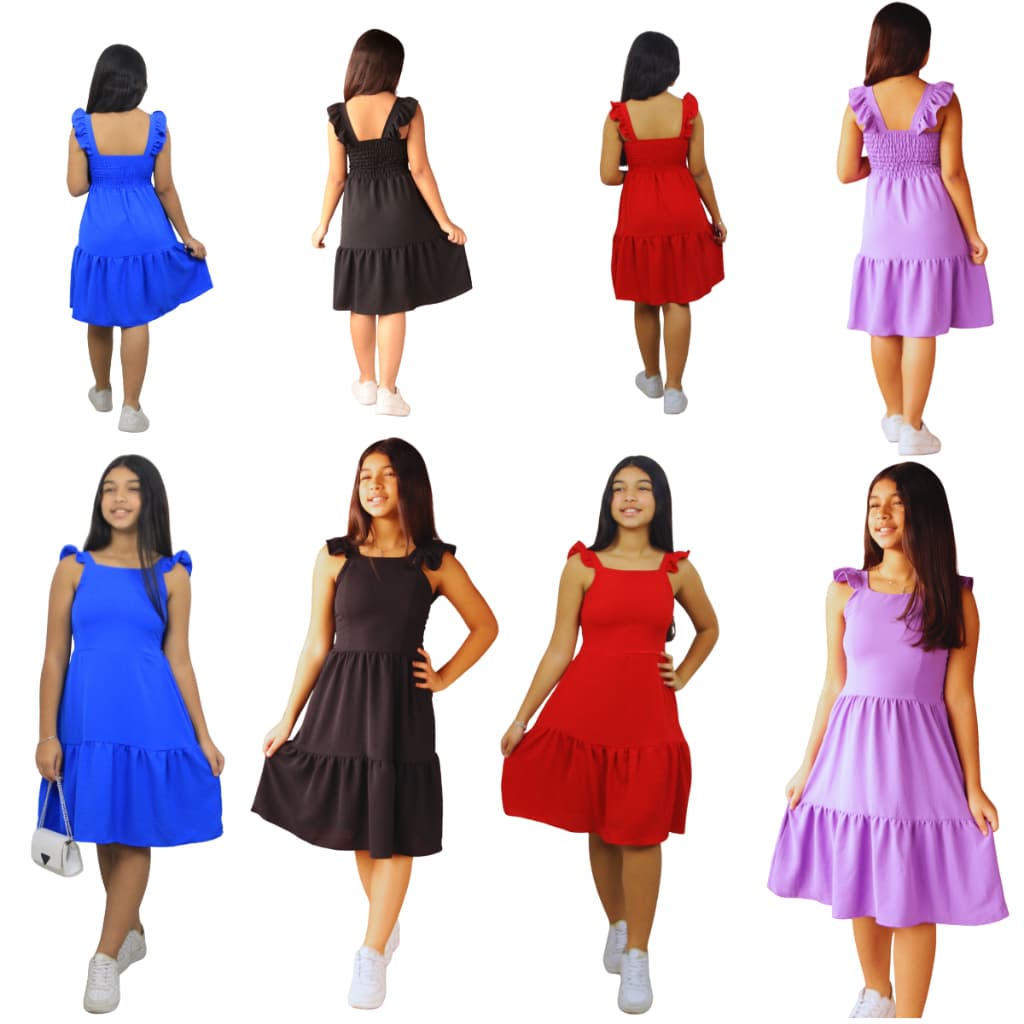 Vestido infanto juvenil Menina de 4 á 16 anos Tecido Duna Premium Super Tendência do Verão
