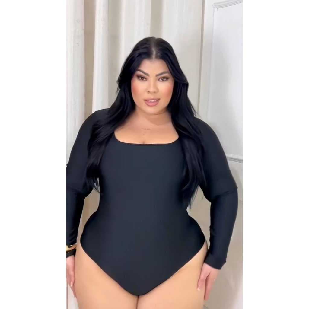 BODY BORI FEMININO  PLUS SIZE DECOTE QUADRADO MANGA LONGA
