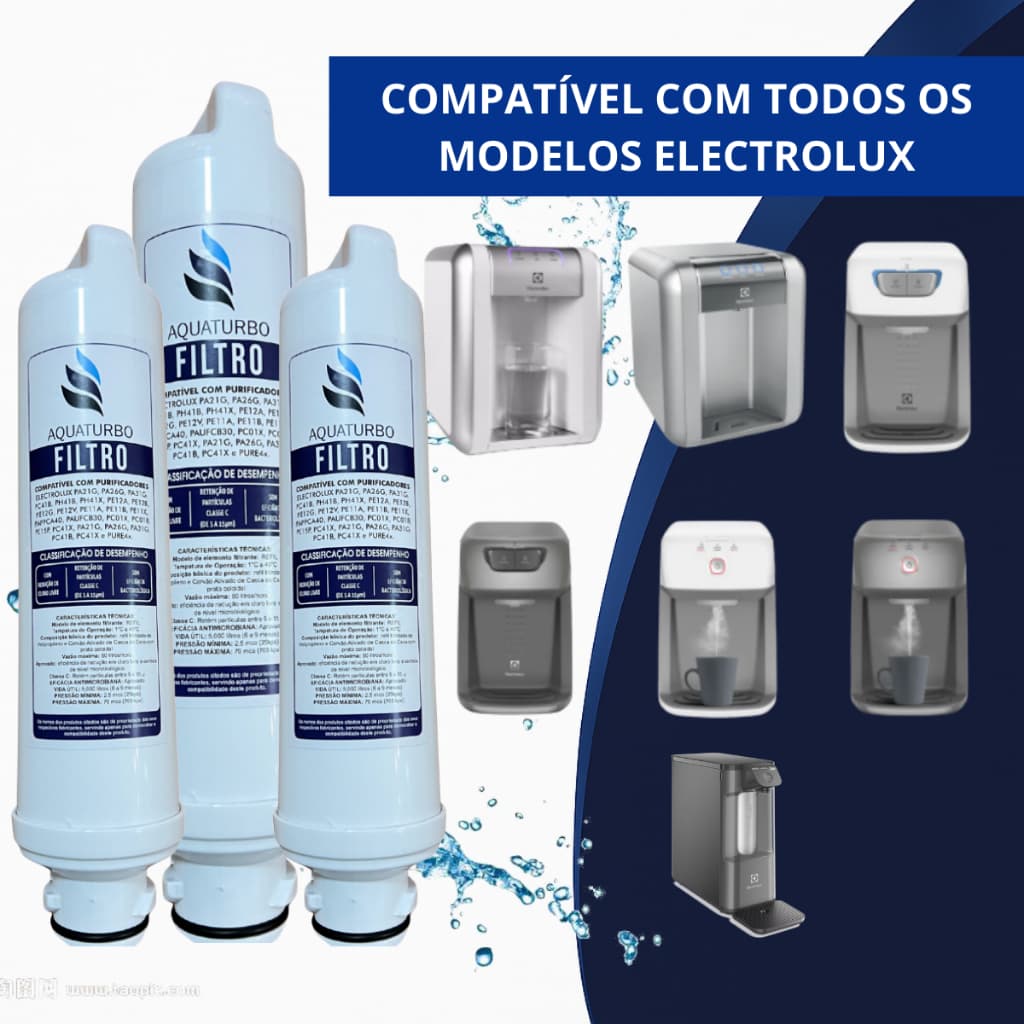 Kit 3 Filtros Refil Aquaturbo Compatível Electrolux PE11 PE11X PA21G PA26G PA31G