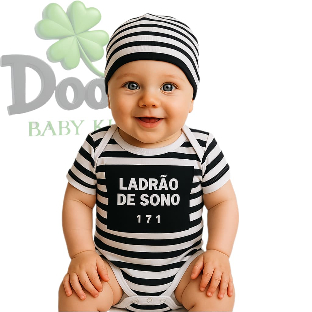 Body de Bebê Ladrão do Sono + Touca - Mêsversario Temático