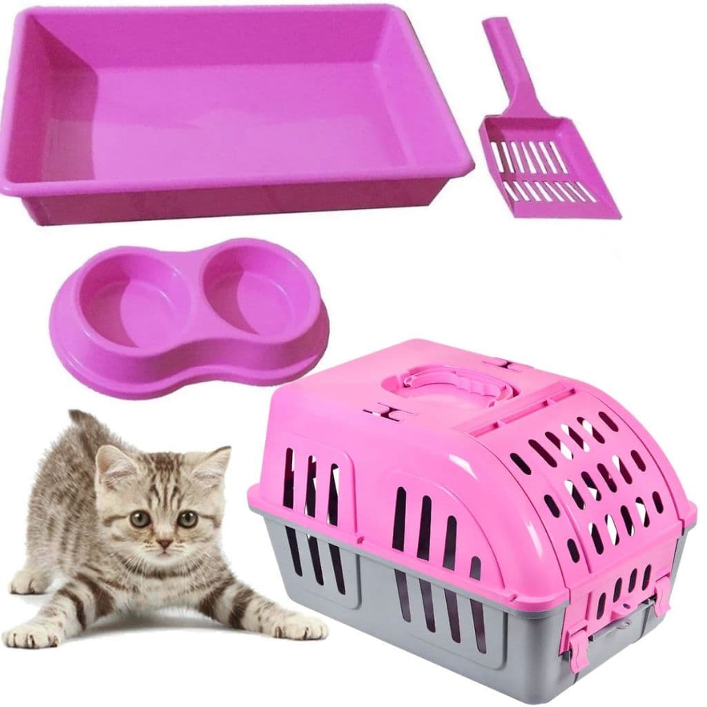 Caixa de Areia Para Gato + Caixa de Transporte + Pá + 1 Comedouro Duplo Promoção