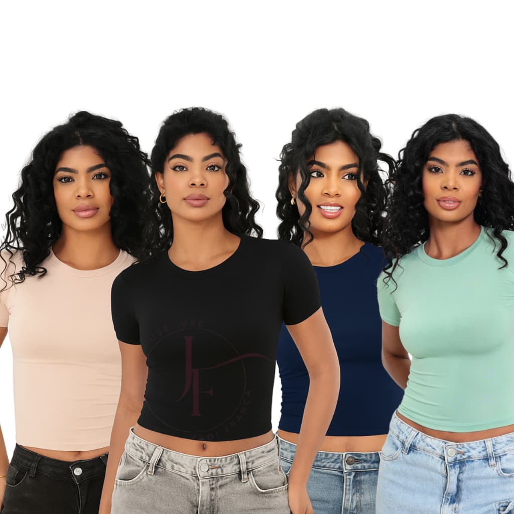 kit 4 baby tee feminina curta suplex slim fit alta compressão varias cores