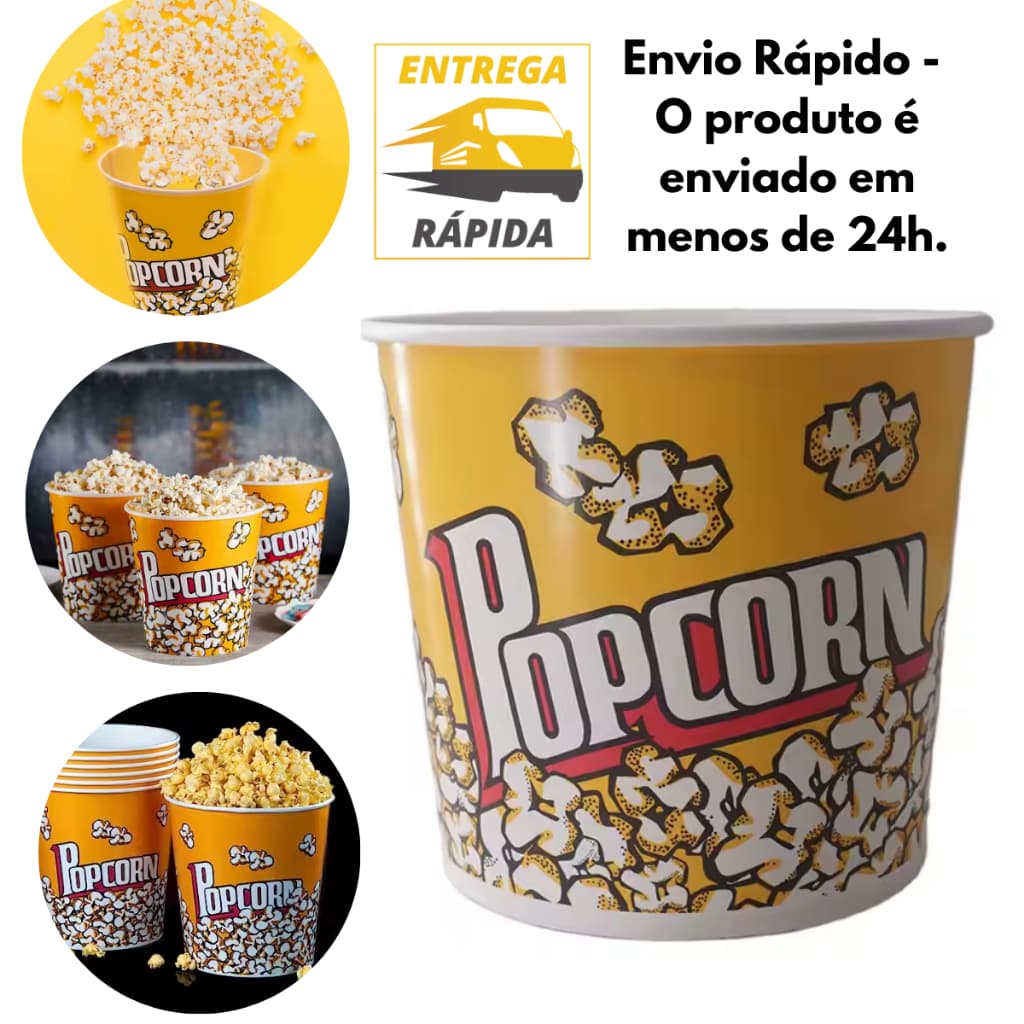 Balde Pipoca Grande Igual ao de Cinema Pipoqueira Resistente Reutilizável Lavável Decorado 3 Litros