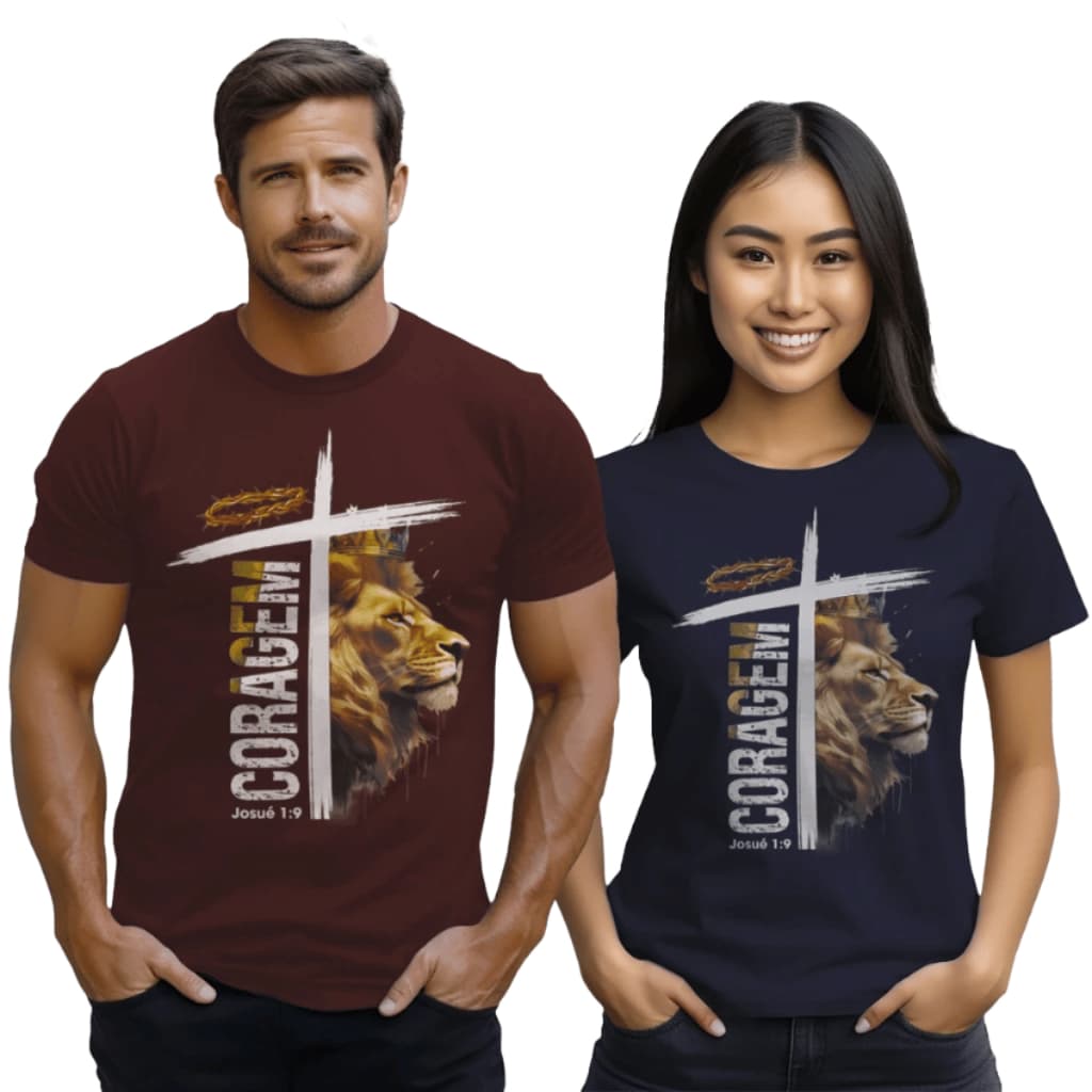 Camiseta T-Shirt Estampa Evangélica Coragem Algodão Penteado 30.1 Unisex Baby Look Plus Size