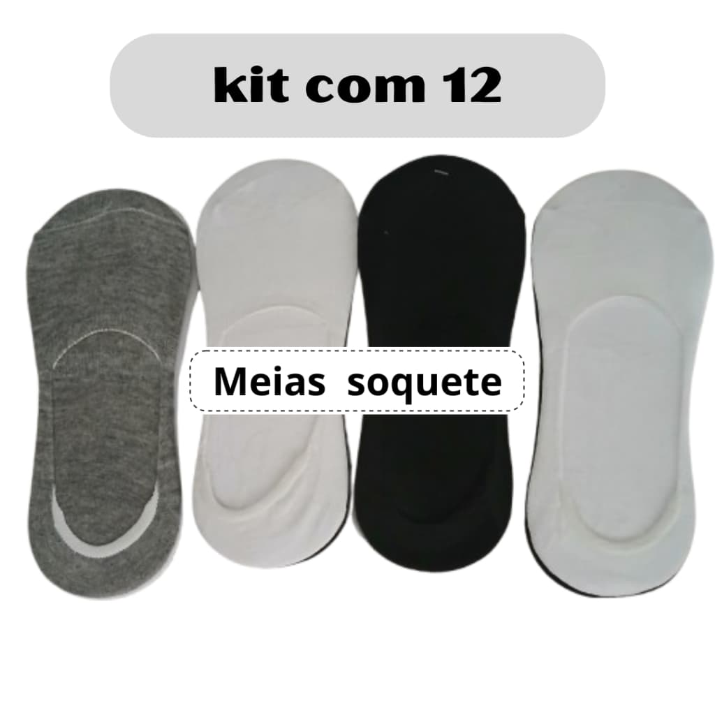 Kit Meias Unissex Soquete – Adulto – 3, 6 ou 12 Pares – Cores Sortidas