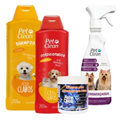Kit Banho E Hidratação Pet Shampoo, Condicionador, Mascara Hidratante, Desembaraçador Pet Clean