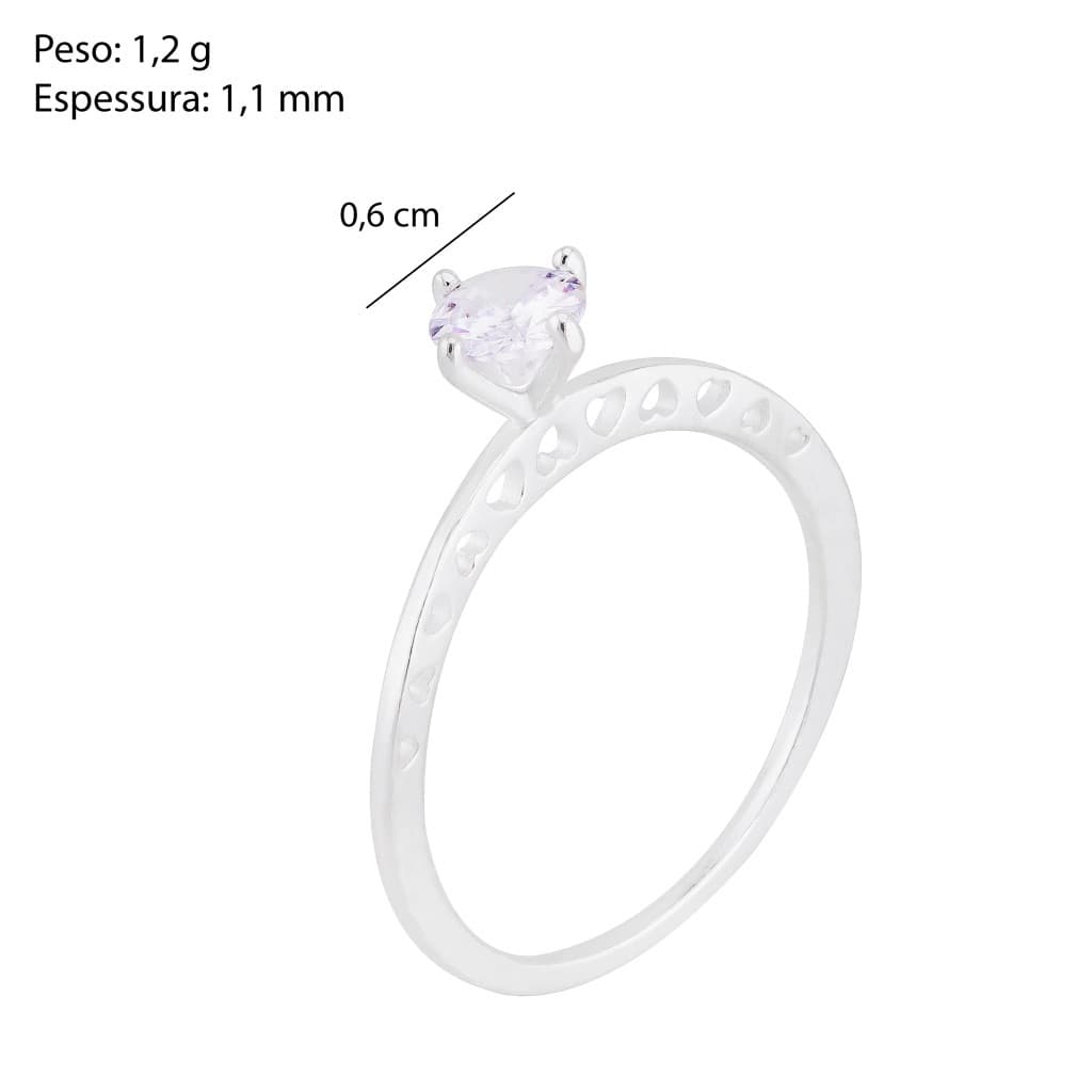 Anel Solitário Prata 925 Pedra 5mm com Detalhe em Coração – Tamanho 13