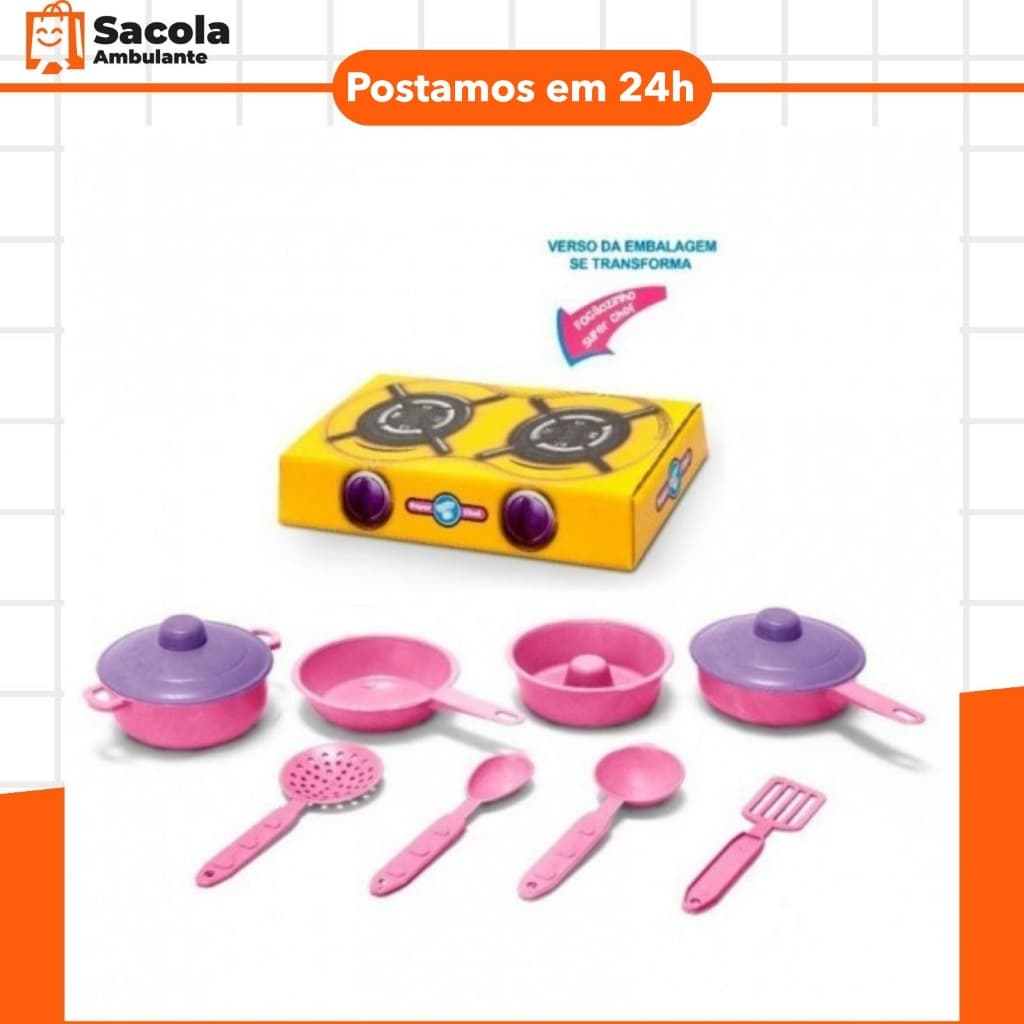 Kit Panelinha de brinquedo infantil caixa vira fogão 10 peças promoção.