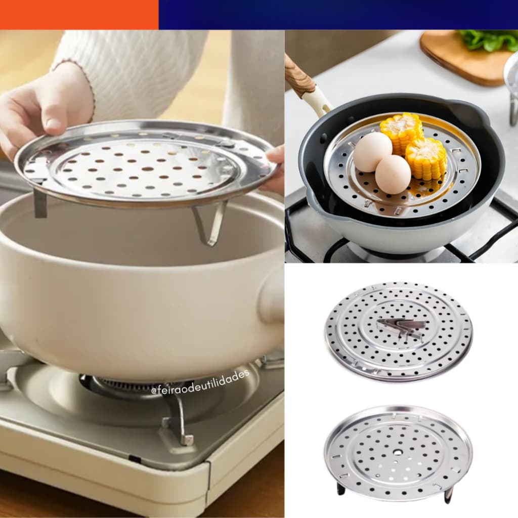 Cesto Cozimento A Vapor 22cm Aço Inox - Transforme Sua Panela e Cozinhe de Forma Prática