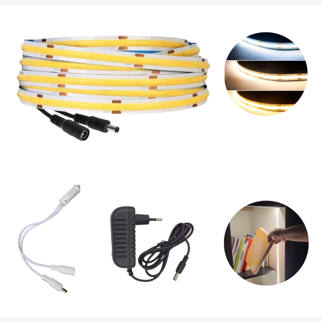 Kit Fita De Led Cob 5m Com Sensor De Presença E Fonte Fácil Instalação