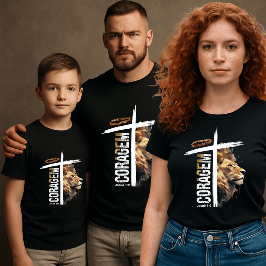 Camiseta T-Shirt Estampada Coragem Moda Gospel Poliéster Unissex Baby Look Infantil Envio Rápido