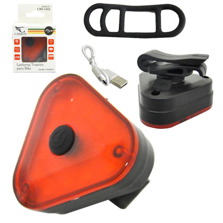 Lanterna Traseira Bike Recarregável Corrida Noturna USB Luz Triângulo Vermelha