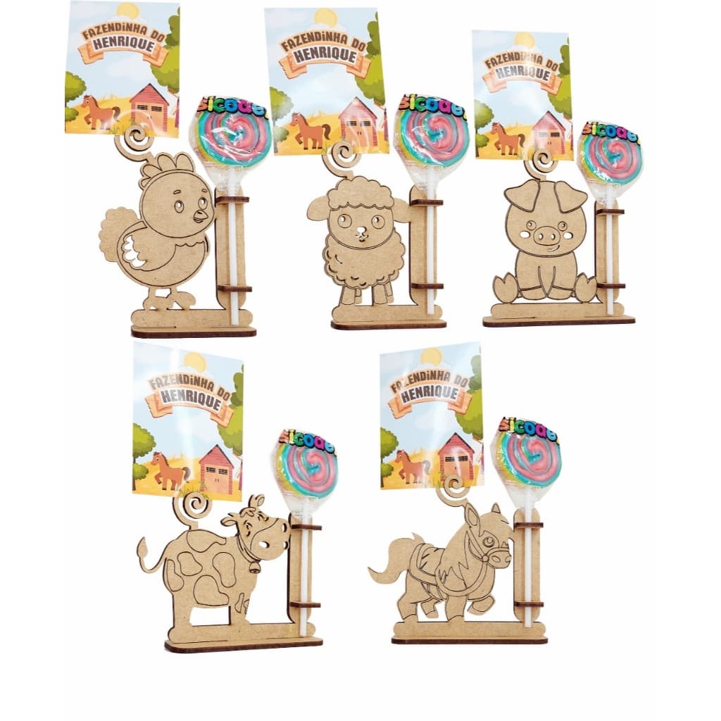 Lembrancinha Porta PIRULITO recado/foto mdf personalizados SAFARI FAZENDINHA bichos CAVALO VACA PORCO OVELHA