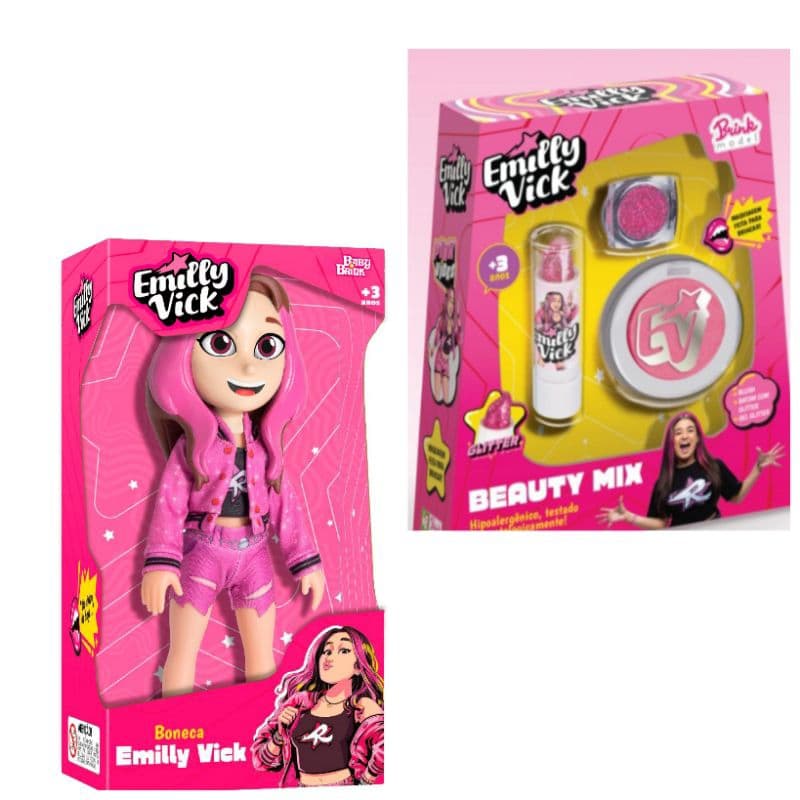 Boneca Emilly Vick e kit de Maquiagem originais dos Rosas