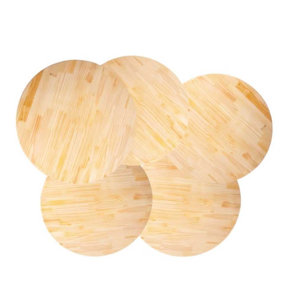 kit com 5 tampos de madeira pinus cru 22 cm